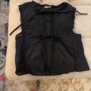 Chic Black Lace-Trimmed Blouse